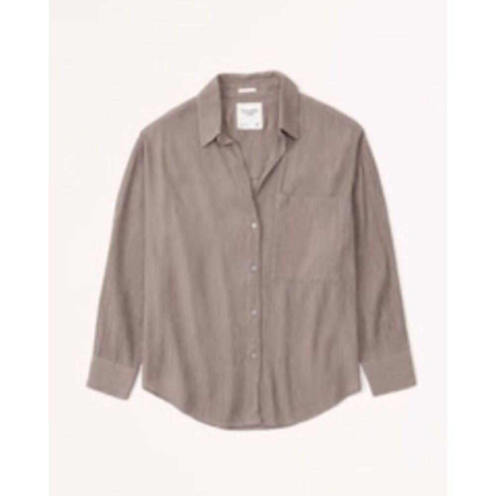 Abercrombie & Fitch Oversized Crinkle Rayon Textured Shirt - Brown